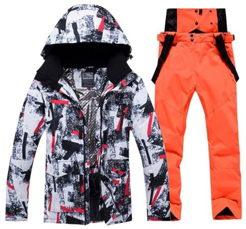 Skianzug Herren 2 Teilig Set Winter Thermoanzug Wasserdicht Skibekleidung Snowboardjacke Warm Ski Anzug Thermo Overall Snowboard Schneeanzug Langlaufski