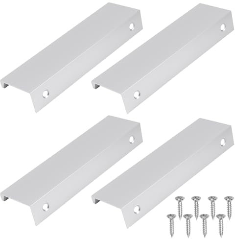 4 Stück Versteckter Türgriff,Schubladengriff,Aluminium Schrankgriffe Silber,Versteckte Schrankgriffe,Moderne Schubladen Griffe,Verdeckter Schrank Griffe,Schrankgriffe Versteckt Modernes Möbelgriffe