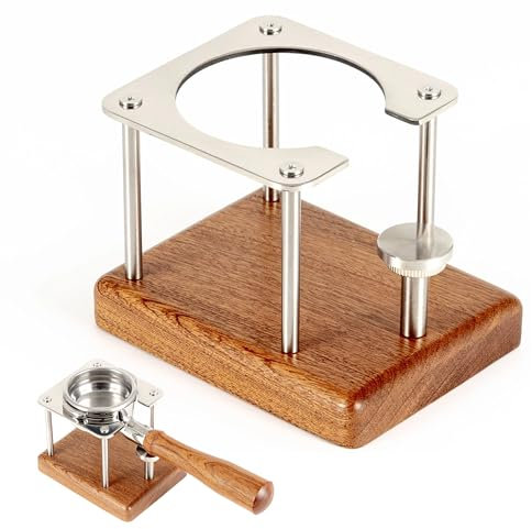 NEOUZA Coffee Tamping Station, Portafilter Stand Holder, Fits Most Espresso Machine,Adjustable Height, Sapele Mahogany, Stainless Steel (54mm)