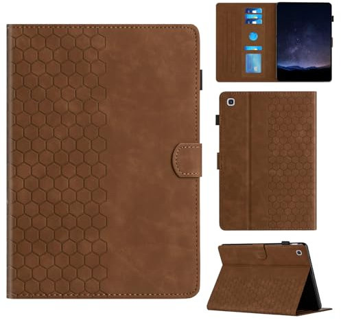 Rosbtib Funda para Samsung Galaxy Tab S5e 10.5 Pulgadas 2019 SM-T725/T720 con Soporte y Ranura para Tarjetas, Funda de Piel sintética con patrón de Textura Hexagonal para Galaxy Tab S5e 10.5, Marrón