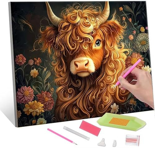 Diamond Painting, 5D DIY Gaoyuan cattle Diamant Painting Kit Complet, Peinture Diamant Artisanat Strass Broderie Point de Croix Painting pour Adultes Enfants, Décoration Intérieur 80x110 cm L-244
