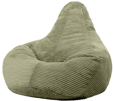 Icon Dalton Pouf Velours Côtelé, Pouf Poire avec Remplissage, Fauteuil Salon Confortable, Fauteuil Chambre, Meuble Salon, Decoration Chambre, Vert Sauge