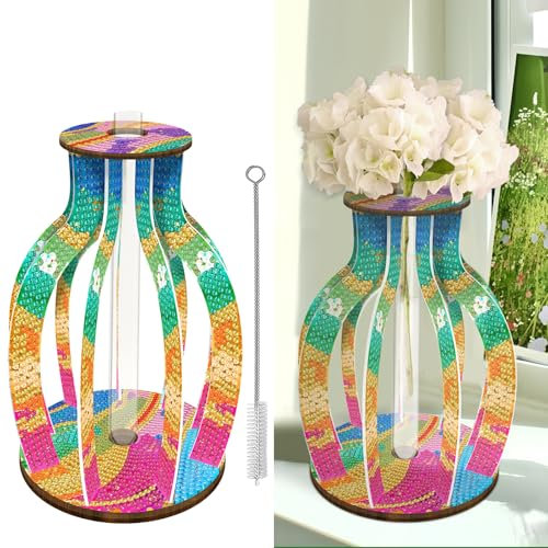 CXINLky Diamond Art Painting Blumenvase, Kreativ Diamond Art Mandala Reagenzgläser mit Bürste, Reagenzglas Vase für Hydrokultur Pflanzen, Tisch Hause Büro Wohnzimmer Deko-08-Mandala