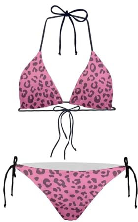 Bikini da donna Push Up Triangolo Bikini Costume da bagno a vita bassa Tankini 2 pezzi Canotta atletica, Rosa leopardato., L