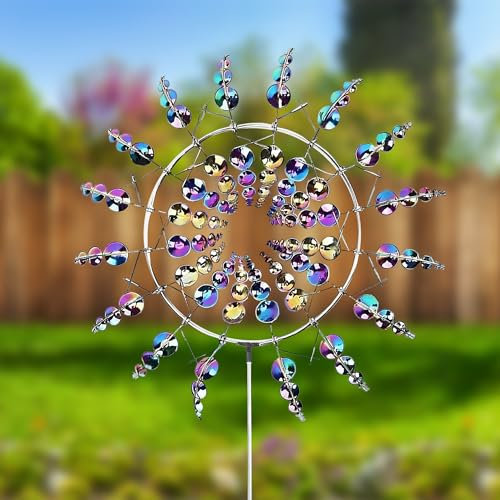 Shiawase Moulin à Vent Unique et Magique en Métal avec Piquet en Métal, Moulin a Vent Jardin Exterieur, Magnifique Éolienne, Spinner de Vent de Décor Extérieur pour Fermes, Cour, Pelouse