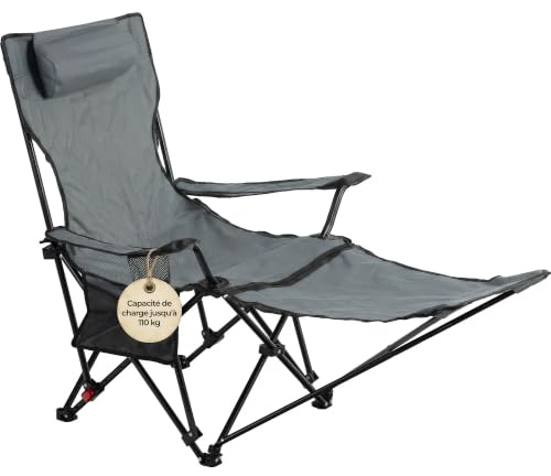 Stagecaptain CSF-600 MKII Campingsessel mit Fußstütze, klappbar, Grau | Arretierbare Rückenlehne, abnehmbare Fußstütze, Getränkehalter, Tragetasche, 600D Polyester, belastbar bis 110 kg