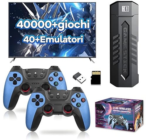 X2 Blu Stick per Videogiochi Retrò 4K, Emulatore per Console Video 128 GB, 40.000+ Giochi Retrò Integrati, 40+ Emulatori, Stick per Videogiochi Plug and Play per TV, con 2 x 2.4G Controller Wireless