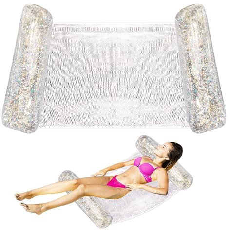 Pool Inflatables - Water Hammock Pool Floats | Foldable and Leakproof Inflatable Water Toys Floating Bed Hammock | Floating Lounger Swimming Accessories for Beach Backyard (Sequins)