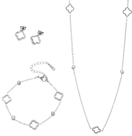 XFSRG 3 Stück Schmucksets Damen Durchbrochenes Vierblättriges Kleeblatt Schmuck Edelstahl Mode Festtagsgeschenk Jubiläumsgeschenk