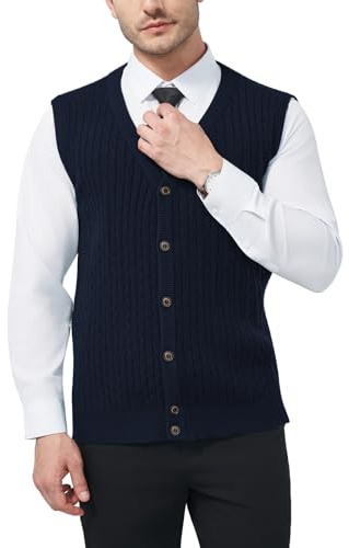 KUYIGO Men's V Neck Jumpers Knitted Gilets Vest with Buttons Knitwear Tank Top Sleeveless Cardigan for Gentleman S-XXL