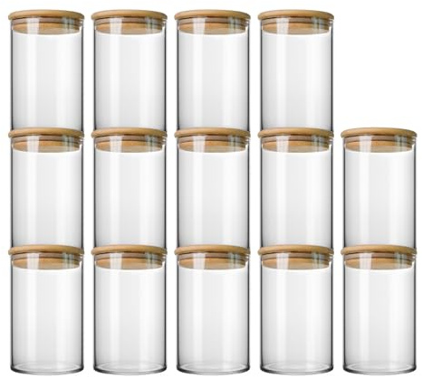 pantrytine Lot de 12 Bocaux en Verre Hermétique - Bocal en Verre avec Couvercle - Pot Hermétique Alimentaire - Pots et Bocaux de Conservation(400ml)