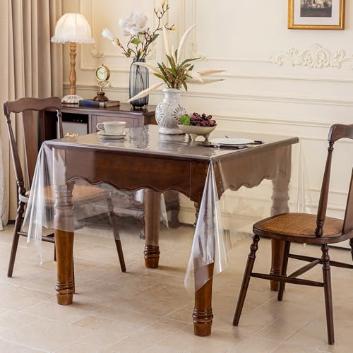 AooHome Tischdecke Transparent 120X120cm, Tischdecke Abwaschbar PVC Tischfolie Durchsichtig 0.17mm, Wasserdicht Abwaschbar Schmutzabweisend