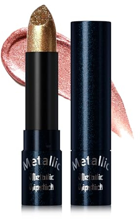Glitzer-Lippenstift Gold Braun, Metallic Glitter Matte Lipstick für Frauen | Diamond Shimmer Lippenstift mit Cremige Textur, Hochpigmentiert Not-Stick Cup Lip Tint Lipgloss Makeup, Wasserfest Langlebig