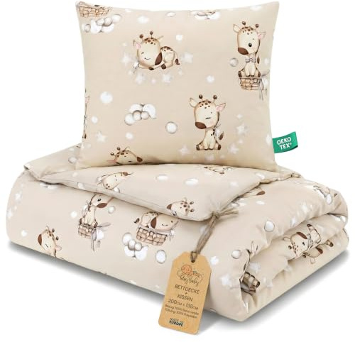 Kinder Bettdecke ohne Bezug 135x200 cm - Baumwolle Baby Decke und Kissen Set Kinderdecke 135 x 200 und Kopfkissen 80 x 80 - Bettdecken Kinderbettdecke Oeko-Tex Giraffen