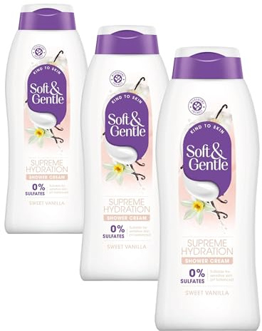 Soft & Gentle Sweet Vanilla Supreme Hydration Sulfate Free Shower Cream 400ml suitable for sensitive skin, vegan, microbiome friendly (Pack of 3)
