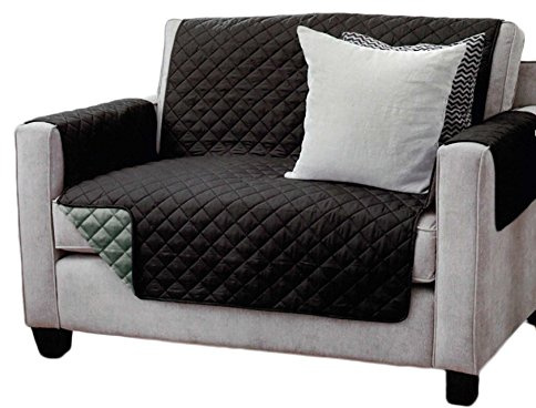 Brandsseller Sofaschoner zweiseitiger Sofaüberwurf Polsterschutz Sofabezug - gesteppt mit Armlehnen und DREI Taschen - Größe: 2-Sitzer ca. 191 x 224 cm - Farbe: Schwarz/Anthrazit