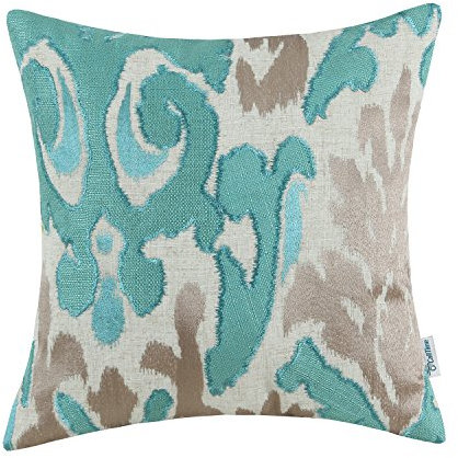 CaliTime Kissenbezüge Kissenhülle High Class Dekokissenbezug Fall für Couch Sofa Home Decoration Vintage Ikat Stil Applique Bestickt 50cm x 50cm Teal Taupe
