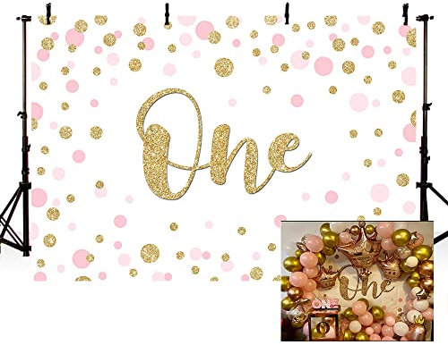 MEHOFOTO Rosa und Gold Mädchen First One Birthday Party Hintergrund Fotografie Hintergrund Requisiten Glitzer Konfetti Foto Banner für Mädchen 1. Geburtstag Kuchen Tischdekoration 2,1 x 1,5 m
