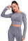 Yaavii Damen Sport Laufshirt Longsleeve T-Shirts Bauchfrei Langarm Crop Top Fitness Oberteile Grau M