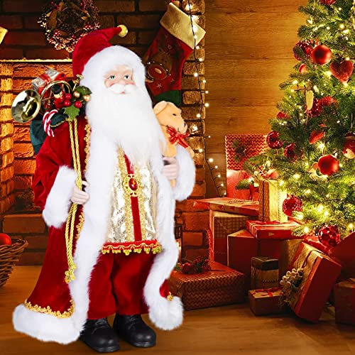 Uten 18 Santa Claus Decorations, Christmas Standing Figurine Ornaments with Gifts Bag and Small Bear for New Year Christmas Decoration Navidad Natal Gifts.