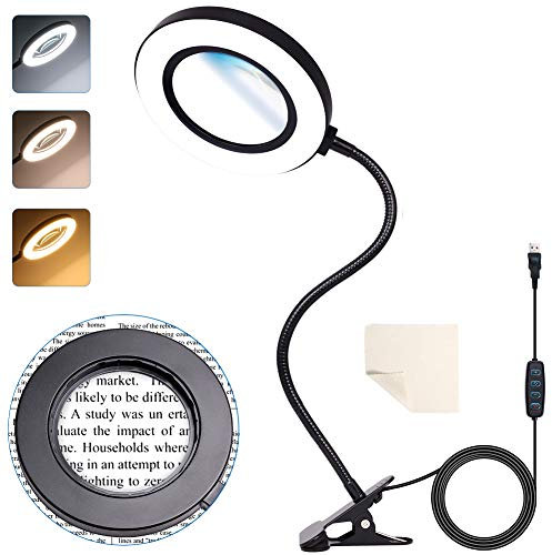 Lupe mit Licht, Lupe mit 72 LED, 4.72 Zoll Objektiv 3 Farbmodi Lupe mit Klemmlampe, Perfekt für Leiterplatten, Hobby, Reparatur, Handwerk, Lesen(6X)
