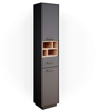 Vicco Badschrank Beatrice, Badezimmerhochschrank, Anthrazit/Sonoma, 38 x 190 cm
