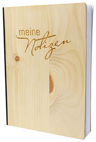 Notizbuch mit Holz Cover in A5 - MEINE NOTIZEN - Echtholz Notebook zum Reinschreiben Zirbenholz Holzeinband 192 blanko Seiten 90g
