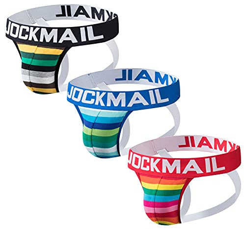 JOCKMAIL 3 Stück/Pack Herren Slip Suspensorium Mode Herren Unterwäsche Sportlich Suspensorium Sport Unterwäsche Slips Athletische Unterstützer (XL, Schwarz+Blau+Rot)