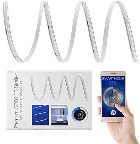 LED Universum COB LED Streifen Smart Home Set blau mit Zigbee Controller & Netzteil Band Strip Premium Filament 24V LED Streifen IP65 einfarbig (6 Meter)