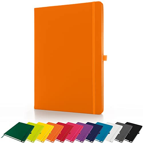 Savvy Bee Premium A4-Notizbuch, liniert, fester Einband, mit Stiftschlaufe, 196 Seiten, elastischem Verschluss und Lesebändchen, Notizblock, Notizbuch, Notizblock, Orange