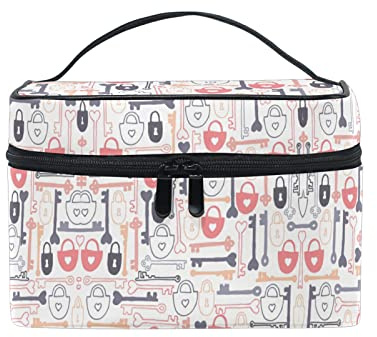 Key Lock Cartoon Pattern Cosmetic Bag Organizer Zipper Makeup Bags Pouch Toiletry Case for Girl Women