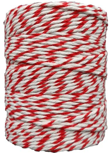 Küchengarn Baumwollschnur, für Fleisch, Gemüse oder, Fisch, Lebensmittelechter - Bindfaden zum Verschnüren, Backen oder auch Grillen, Schnur Perfekt DIY, Weiß und Rot 250g; 135m