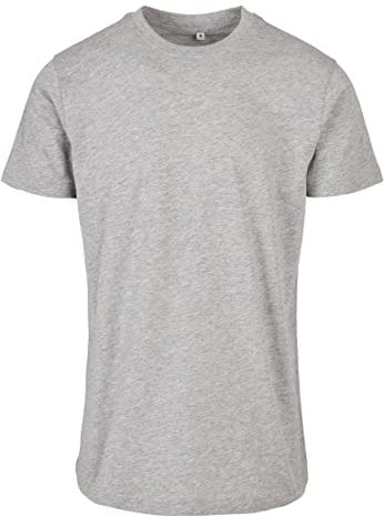 Build Your Brand Men's Basic Round Neck T-Shirt, Heather Grey, M
