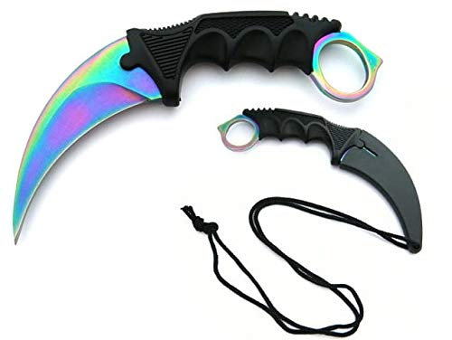 VIKING GEAR PREMIUM Karambit Messer 19 cm CSGO Knife - Tactical Hunter Sammlermesser Counter Strike Global Offensive Skin CS:GO Neck (Rainbow)
