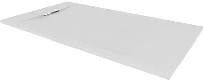 i-flair SMC POLAR Duschwanne 140x80cm, extra flache und robuste Duschtasse 26MM aus langlebigem SMC mit ANTI-Rutsch-Oberfläche In Schieferoptik/Steinoptik inkl. Ablaufgarnitur mit SMC Deckel - Weiß