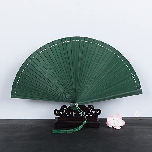 qbodp Kleiner Faltbarer Handfächer Für Damen Und Männer,China Vintage-Bambus-Faltfächer,Tragbarer Faltbarer Hand Fächer Für Hochzeit,Tanz,Party,Leistung,Grün