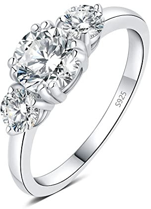 JewelryPalace Drei Stein Rundschliff 1.4ct Moissanite Ring Damen, Verlobungsringe Silber 925 Frauen, Hochzeitsring Damenring Simulierter Diamant Promise Ring, Mädchen Schmuck Silberring mit Stein 51