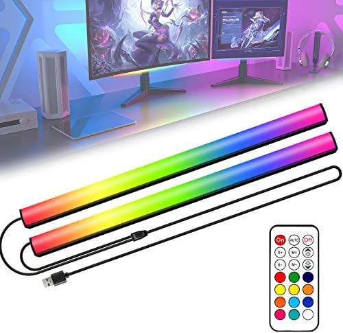 ABCidy 2-In-1 Gaming Beleuchtung Led PC, RGB Under Monitor Lampe, Screenbar für TV, Ambient Deko 12 Dynamische Szenen, Lightbar Fernbedienung Farbwechsel, Einstellbare Helligkeit & Geschwindigkeit