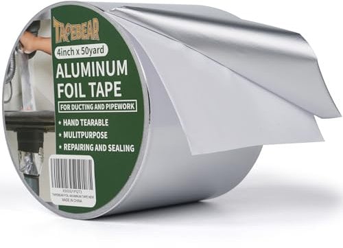 TAPEBEAR Aluminiumband, Aluminium Klebeband, Beständig 80° C bis 100° C, Alu-Klebeband Wasserdichtes HitzebestäNdiges, Zum Versiegeln, Reparieren Und Isolieren, 4inch X 50yard