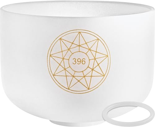 Sonic Energy 10 Solfeggio Crystal Singing Bowl (SOLCSB10-396) | 396 Hz, 25x25x19,5 cm, inkl. Silikonring, Quarz (white-frosted)