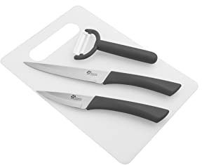 Pradel Excellence - Ensemble Coutellerie Set Planche à Découper - 2 Couteaux, Éplucheur - Boîte Couleur - Lames en Acier Inoxydable, Prise en Main Ergonomique - Utilisation Quotidienne