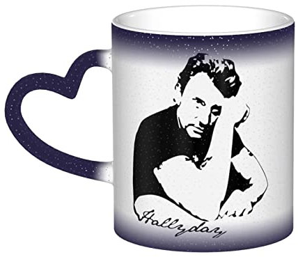 Oudrspo Johnny Leo Smet Hallyday Tasse à café à changement de couleur dans le ciel pour femme Tasse à thé au lait en céramique sensible à la chaleur magique Cadeau pour les amis de la famille