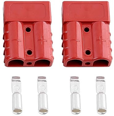 Bohaner 2pcs For Anderson Plug Cable Terminal Battery Power Connector Quick Disconnect Battery Connector 6awg 50Amp for car, caravan, camper, boat (Red)