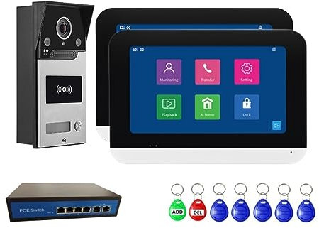 Wireless Doorbell 7 Inch Wireless Video Door Intercom System RFID Card 1080P Monitor Wired Wifi Outdoor Camera POE Supply Interphone For Home for Home School Office ( Size : V70MT-1v2 Add 32G TF Card