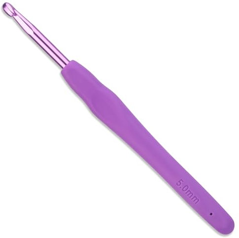 Häkelnadeln Set, 5,0mm Ergonomische Häkelnadel mit Rutschfest, Häkelnadeln Nadelset Aluminium, Häkeln mit Gummi Softgriff für Arthritische Hände Erfahrene Häkelliebhaber