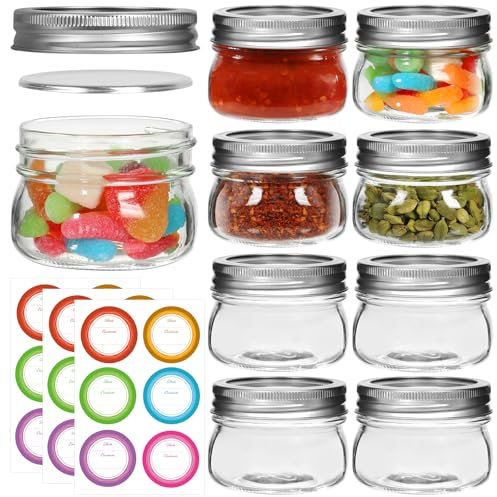 AuroTrends 4 oz Mason Jars with Lids 8Pack, Small Mason Jars 4 oz- 4 oz Glass Jars with Lids/Canning Jars 4 oz for Canning and Preserving (4fl.oz/Set of 8)