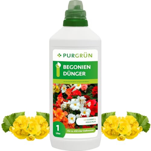 Purgrün® Begonien-Dünger 1 Liter – Organisch-mineralische Rezeptur – Premium-Flüssigdünger mit Spurennährstoffen – NPK 8+8+6 – Mit Guano & Aqua Plus – Für strahlende Blüten & gesundes Wachstum