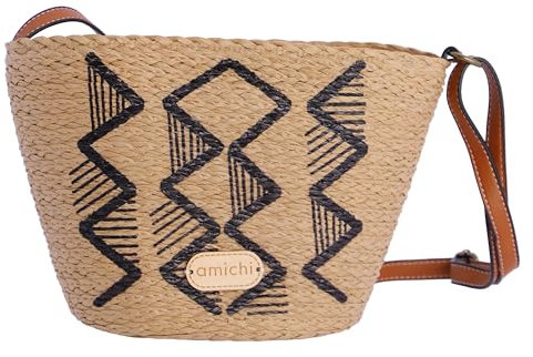 AMICHI Bolso Bandolera Grande de Paja Capazo Playa Trenzado Casual Rosana