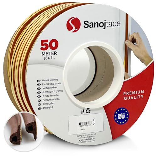 Sanojtape Striscia Di Gomma Adesiva Finestra Della Guarnizione Porta 50 Metri Profilo P Marrone Paraspifferi Finestrini Finestre