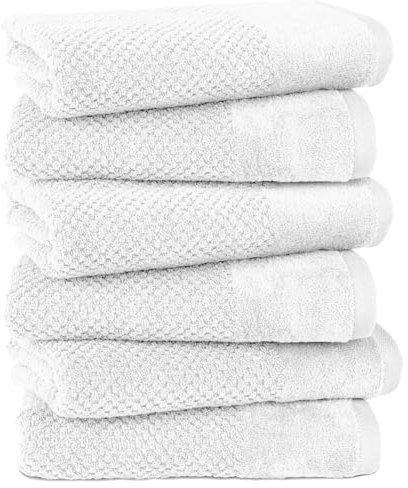 Pure Label 6-TLG. Handtücher Set mit Aufhängeschlaufen aus 100% Baumwolle, saugstark, weich und Oeko-TEX Zertifiziert - 6er Pack Handtücher 50x100 cm aus feinster Baumwolle, Weiß